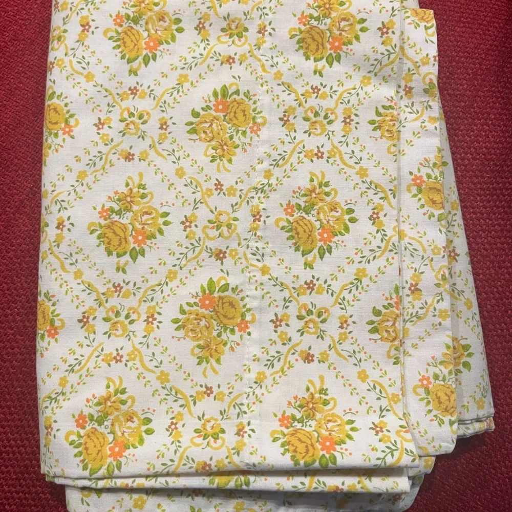 Sears Floral Pillowcase Pr Yellow Green Orange Cotton Poly Standard Vintage 70s